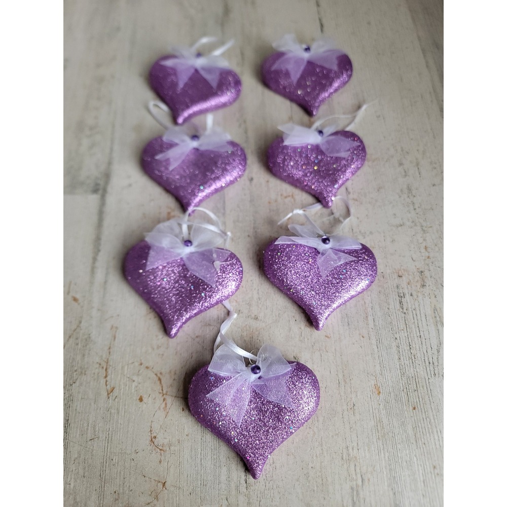 Glitter heart purple Valentine bow ornament set love home decor unique